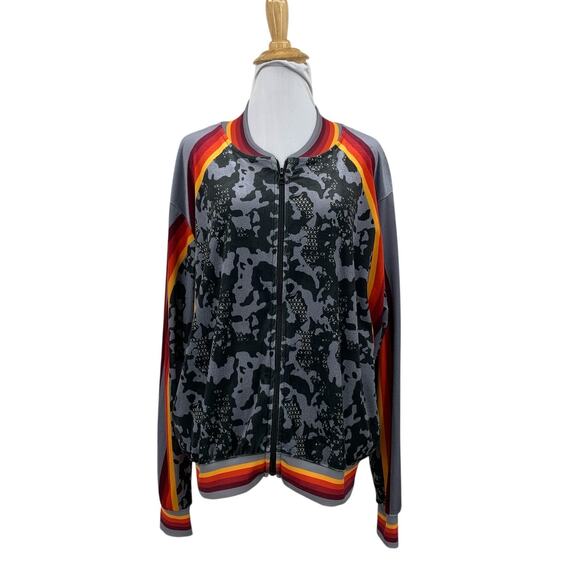 Lucky In Love Sweater Womens XL Extra Large Multi Camo Velvet Texture Full Zip - Picture 1 of 10